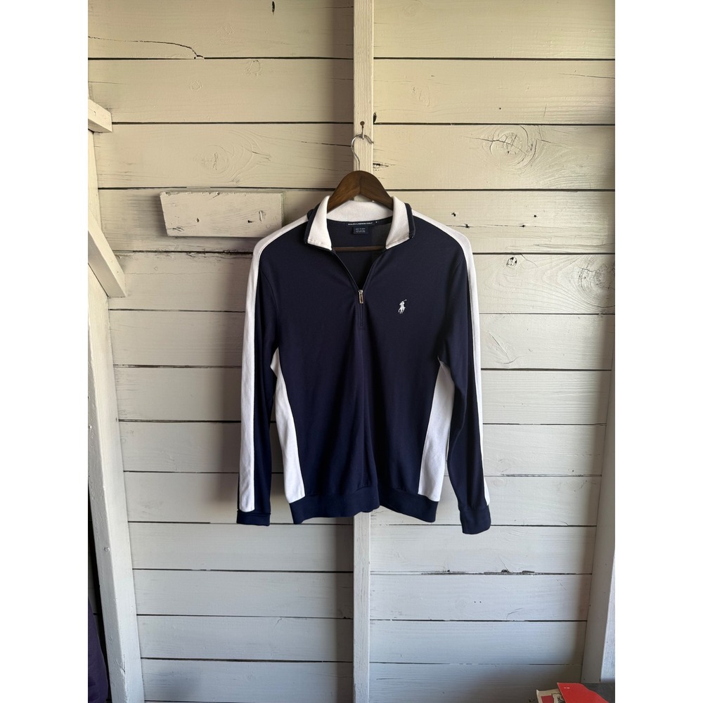 Ralph Lauren Golf women's M Navy White Quarter Zip Pullover Pony Logo Sweater